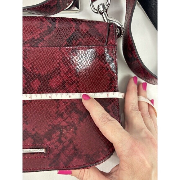 Rebecca Minkoff Sunday Large Saddle Crossbody Bag Red Black Snakeskin Leather - Picture 11 of 14